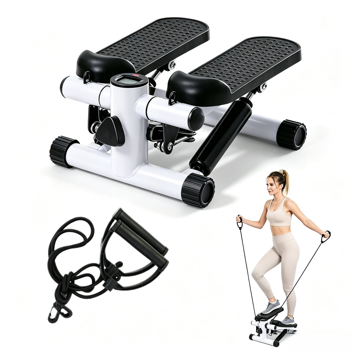Multifunctional Mini Stepper with Resistance Bands for Home Fitness, Full Body Exercise
