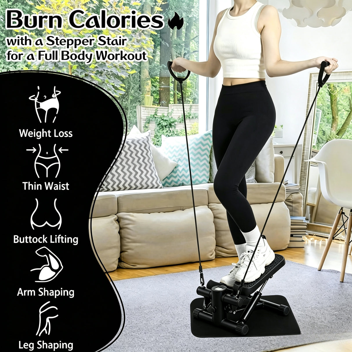 Multifunctional Mini Stepper with Resistance Bands for Home Fitness, Full Body Exercise