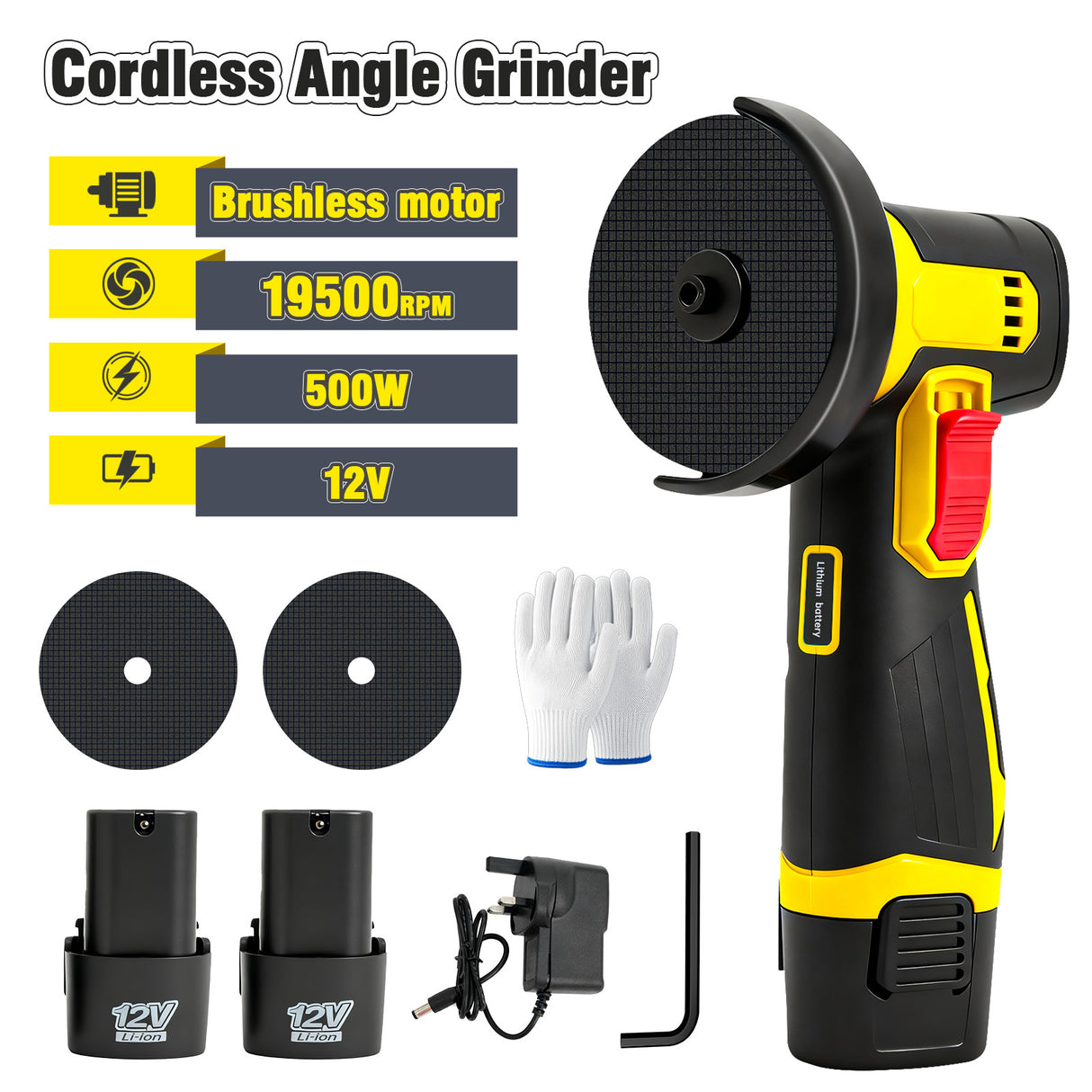 12V Mini Cordless Angle Grinder Kit with Batteries & Charger