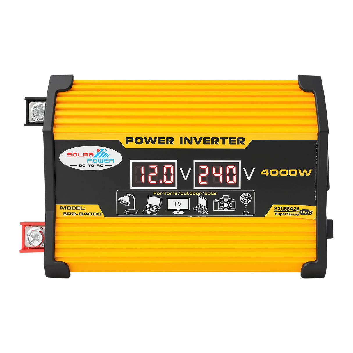 4000W 12V to 220V Car Power Inverter with 1 AC & 2 USB-A