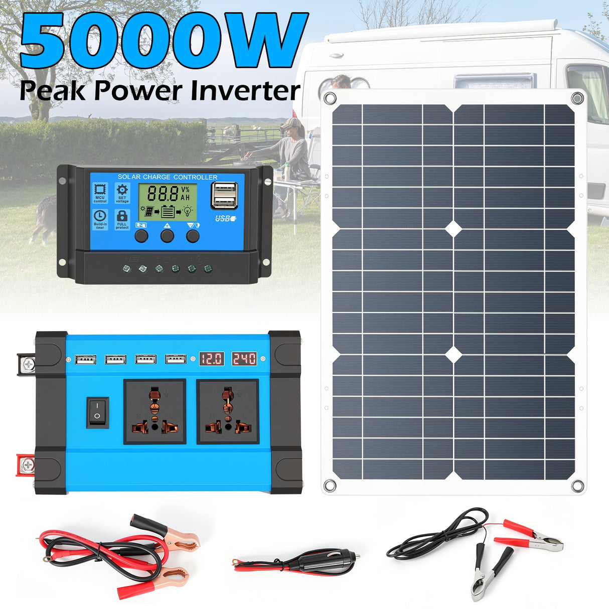 5000W Solar Panel Kit with 12V Inverter & Controller