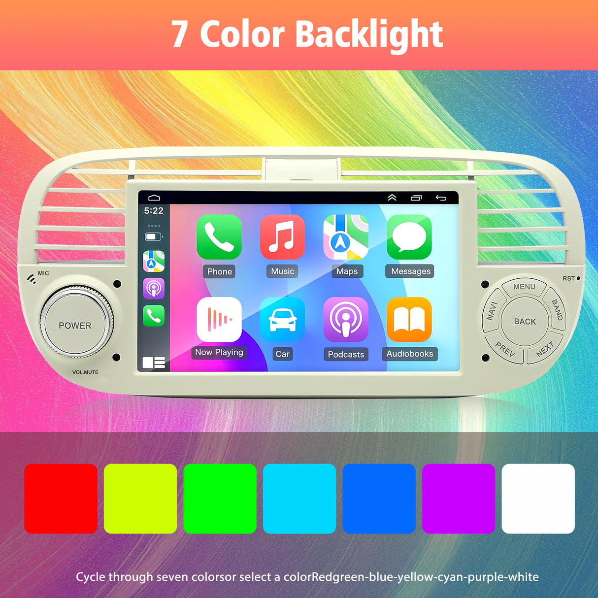 7'' Apple Carplay Android 13 Radio Stereo 2+32G — Fiat 500 2007-2015
