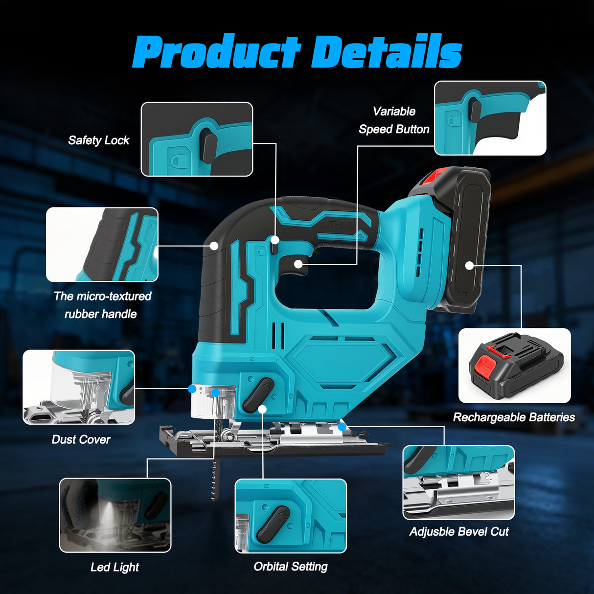 21V Cordless Electric Jigsaw with Batteries & Charger