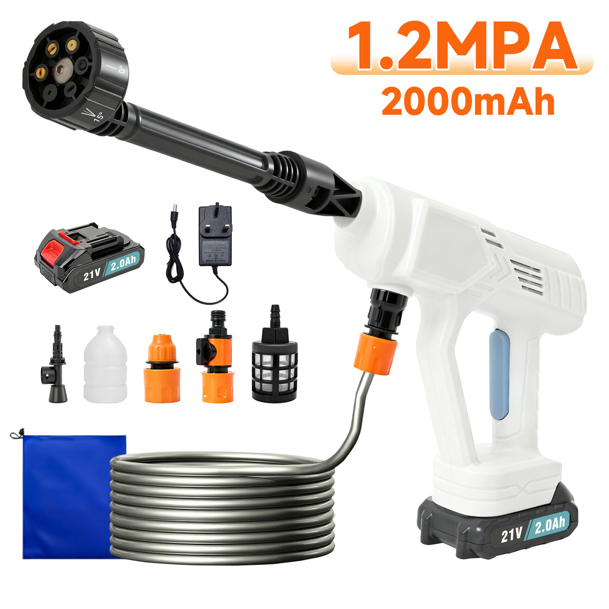 21V Cordless Pressure Washer with 6-in-1 Nozzle Compact Kit