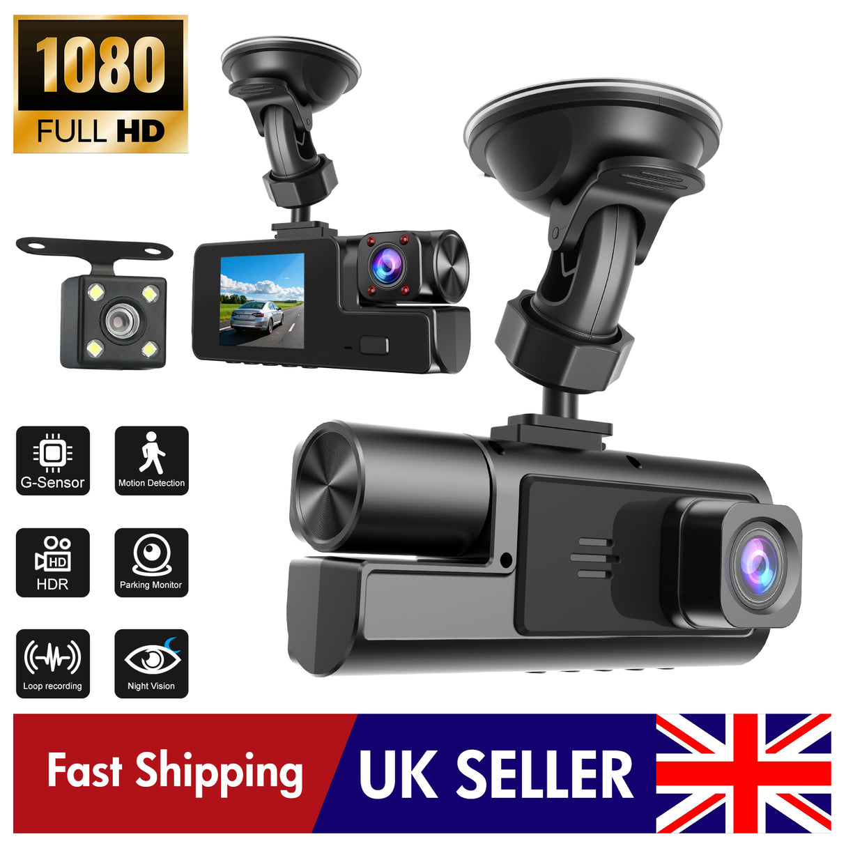 2" Triple Lens 1080P Dash Cam with Front & Rear Camera (3)