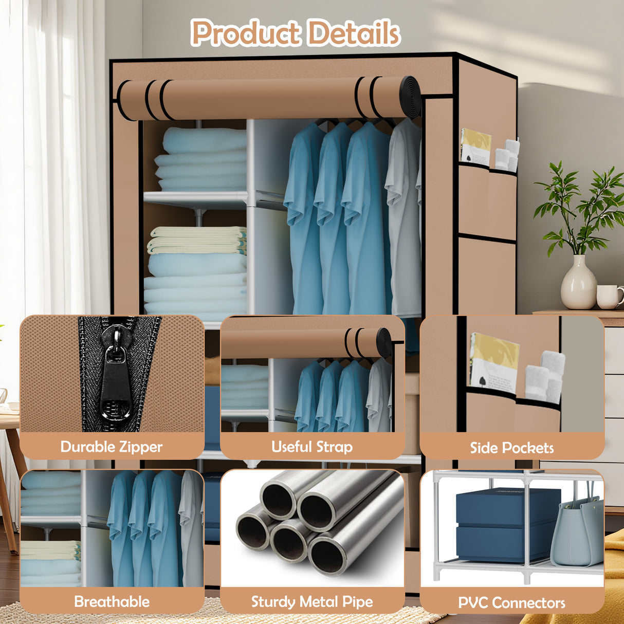 Compact Portable Fabric Wardrobe Closet Storage Organizer for Bedroom
