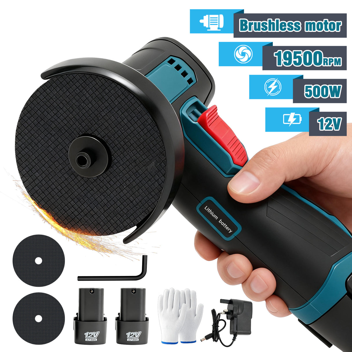 12V Mini Cordless Angle Grinder Kit with Batteries & Charger