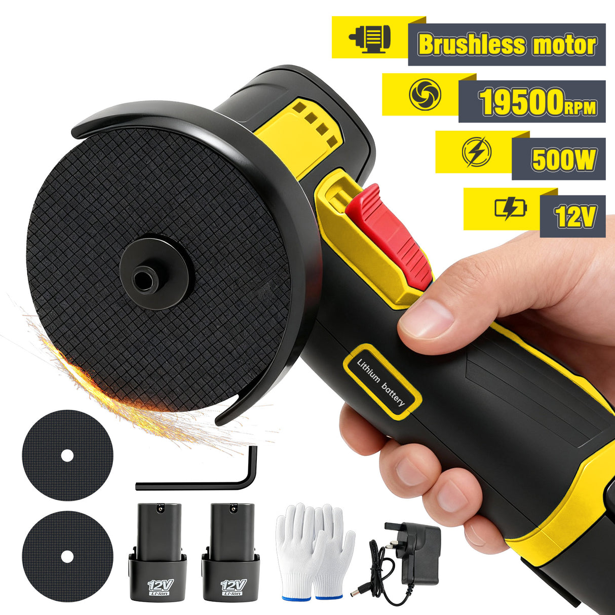 12V Mini Cordless Angle Grinder Kit with Batteries & Charger