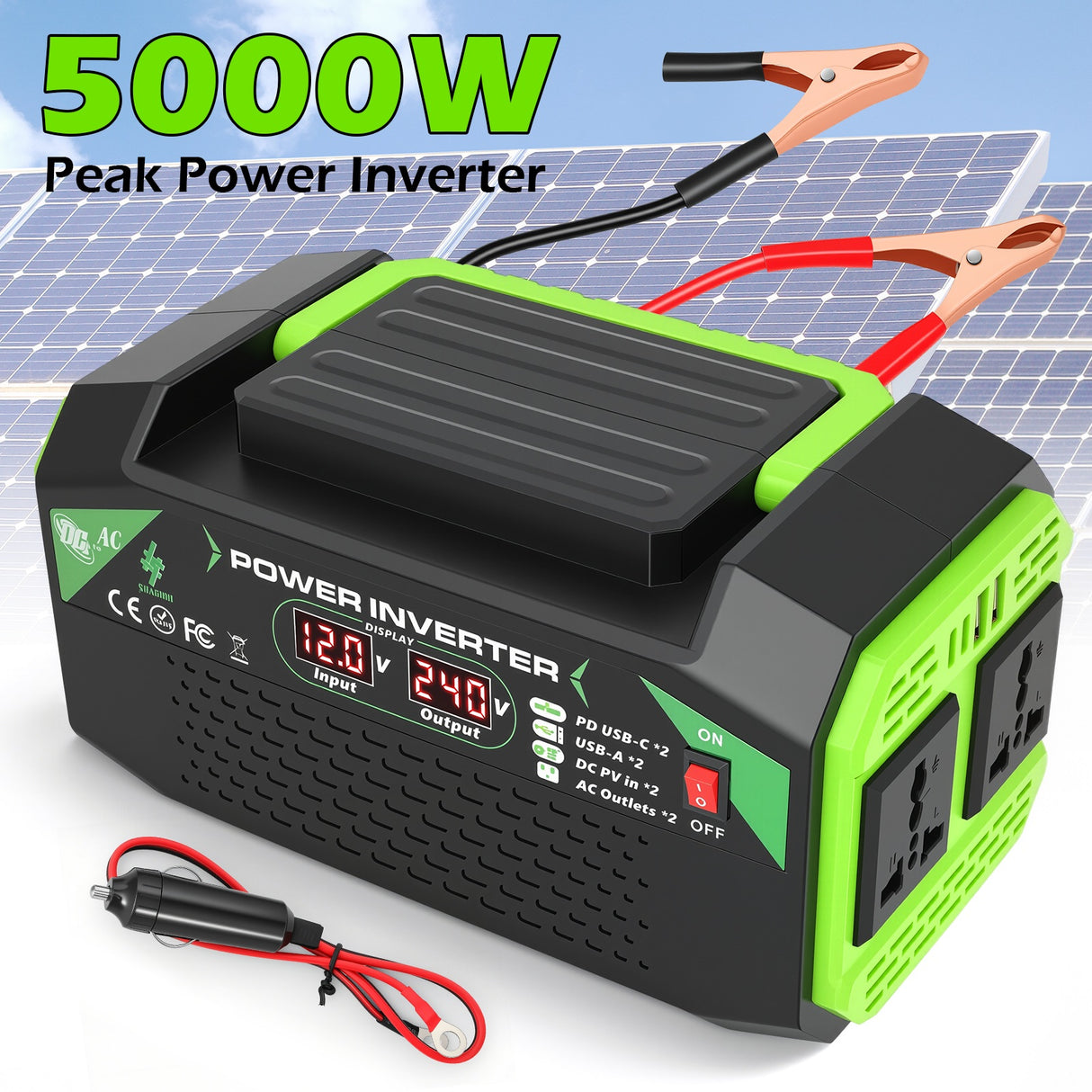 12V to 220V Car Power Inverter with 2 AC & USB Ports