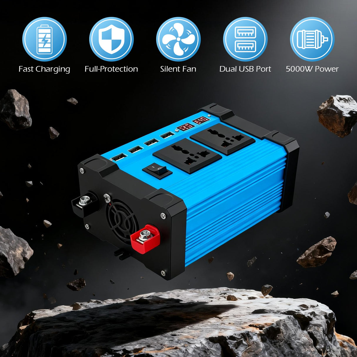 5000W 12V to 220V Car Power Inverter with 2 AC & 4 USB-A