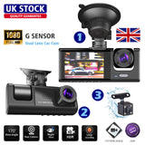 4" Triple Lens 1080P Dash Cam with Front & Rear Camera (1)
