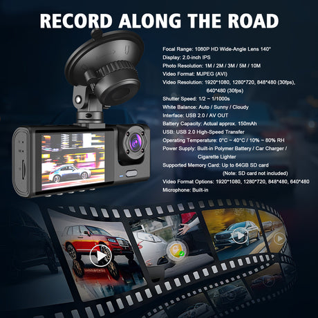 4" Triple Lens 1080P Dash Cam with Front & Rear Camera (3)