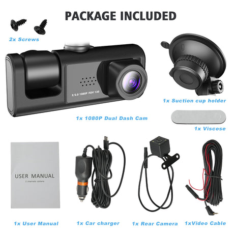 4" Triple Lens 1080P Dash Cam with Front & Rear Camera Accessories