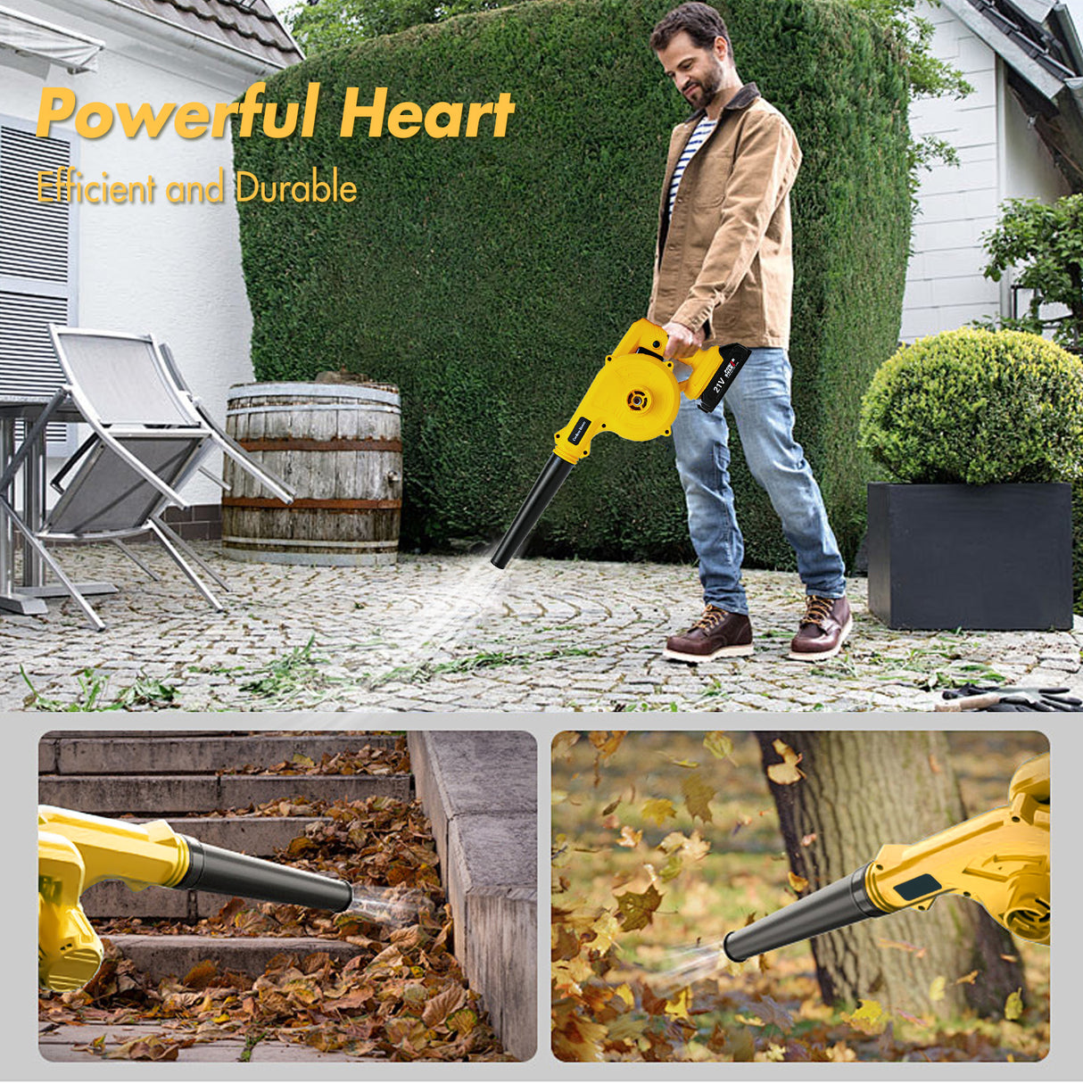21V Cordless Leaf Blower with Batteries & Charger