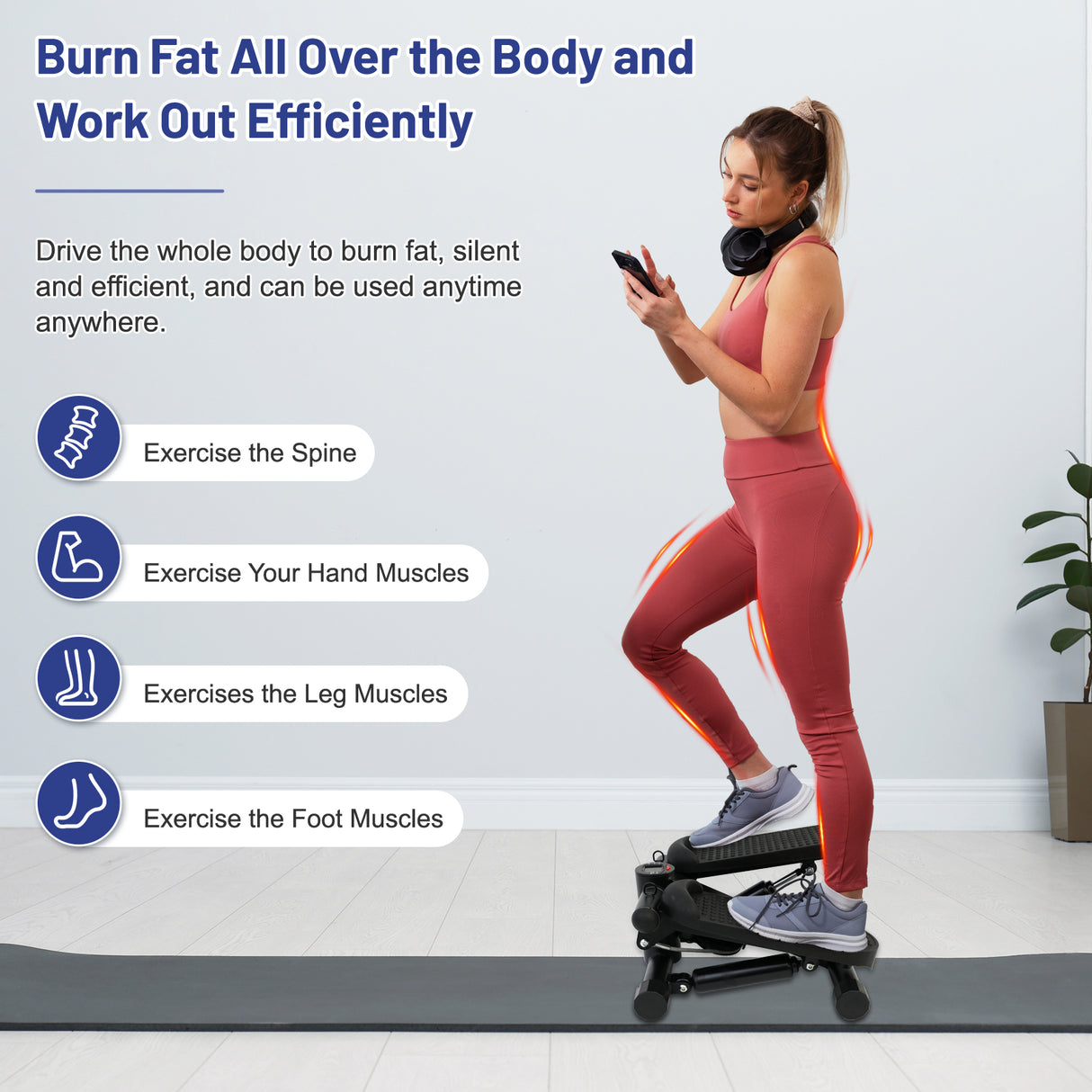 Multifunctional Mini Stepper with Resistance Bands for Home Fitness, Full Body Exercise