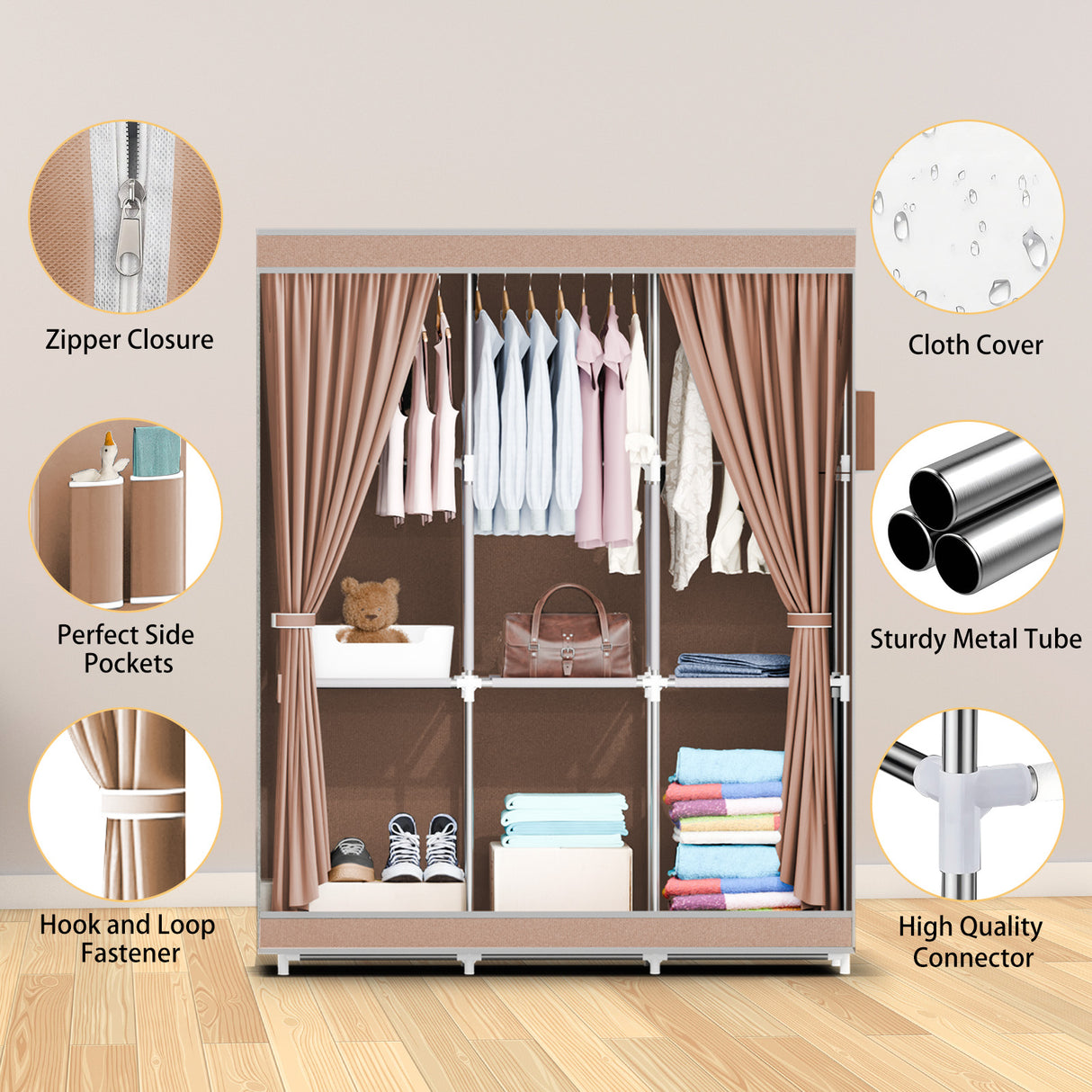 Spacious Fabric Wardrobe Closet Storage Organizer for Bedroom