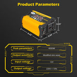 4000W 12V to 220V Car Power Inverter with 1 AC & 2 USB-A