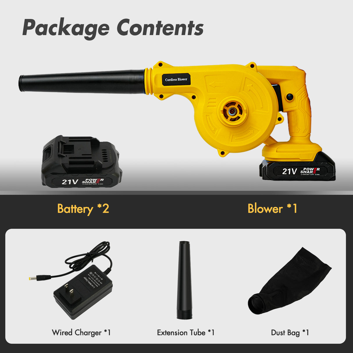 21V Cordless Leaf Blower with Batteries & Charger