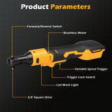 3/8" Brushless Cordless Ratchet Wrench For Dewalt 18V/20V Batteries