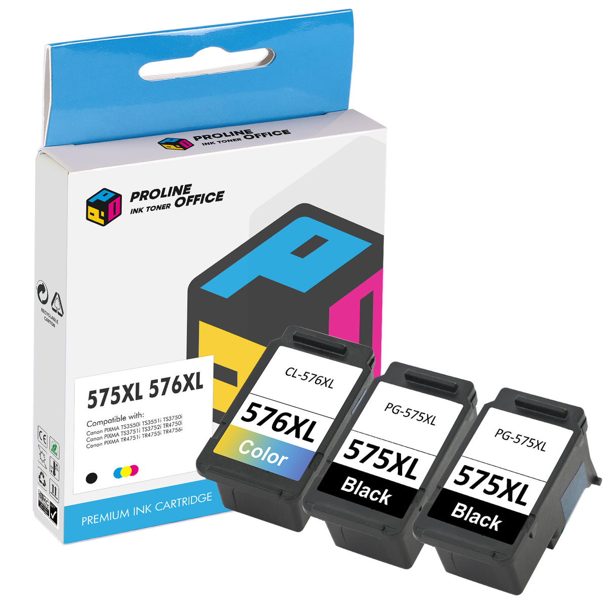 Compatible Canon PG-575XL/CL-576XL Ink Cartridges 3pk