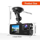 2" Triple Lens 1080P Dash Cam with Front & Rear Camera Size